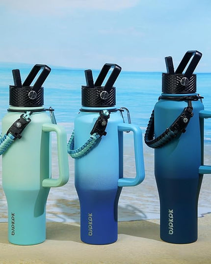BJPKPK Insulated Water Bottles with Straw Lid, 35oz Metal Water Bottle with 2 lids & Paracord Strap, Double Wall Stainless Steel Vacuum Tumblers, Cups, Mugs, Thermo for Hot& Cold Drinks, Mint