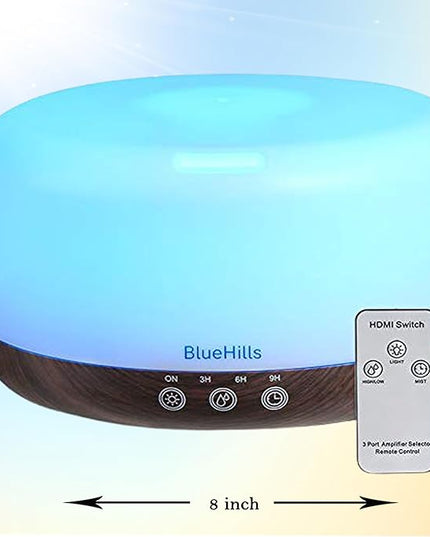 BlueHills Premium 1000 ML Large Essential Oil Diffuser Humidifier for Room Home Aromatherapy Big Capacity Oil Diffuser with Décor LED Lights Long Running Round Diffuser Dark Wood Grain – D002