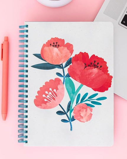 Steel Mill & Co Cute Mini Spiral Notebook, 8.25" x 6.25" Journal with Durable Hardcover and 160 Lined Pages (Poppy Boquet)