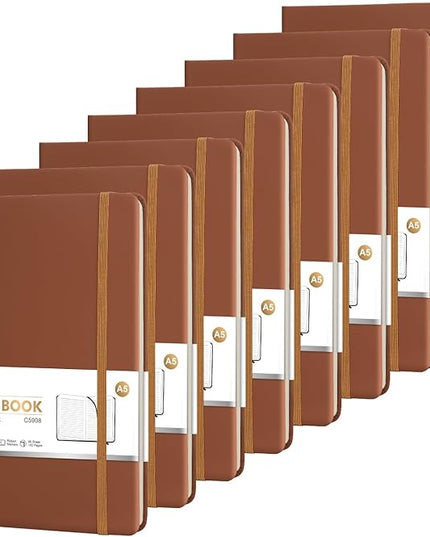 ViVin Lined Journal Notebooks for Work, 192 Pages, Medium 5.5 x 8.3 inch, College Ruled, A5 Hardcover Journaling Notebooks for Writing, 8 Pack Bulk,Brown