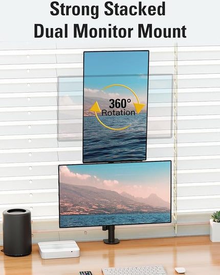 Stable Vertical Dual Monitor Stand, Stacked Monitor Mount for 2 Screens Up to 32 inch, Full Motion Monitor Desk Mount with Swivel, Tilt, Rotation, Holds 17.6 lbs Each, Max VESA 100x100mm