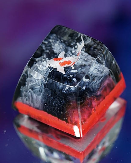 Koi Fish Artisan Keycap Red Black Coral Reef R1 SA Profile Custom Keycaps 1U ESC Handmade Gaming Resin Key Cap Cherry MX Switch Compatible Mechanical Keyboard Koi Lover Gift