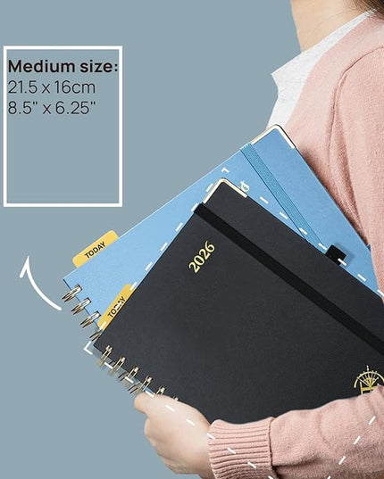 POPRUN 2026 Planner (Medium Size 8.5'' x 6.25'' Wire-Bound Hard Cover) Daily Weekly and Monthly Calendar - Agenda 2026 (Jan.2026-Dec.2026) with Hourly Schedule, Monthly Tabs - Violet