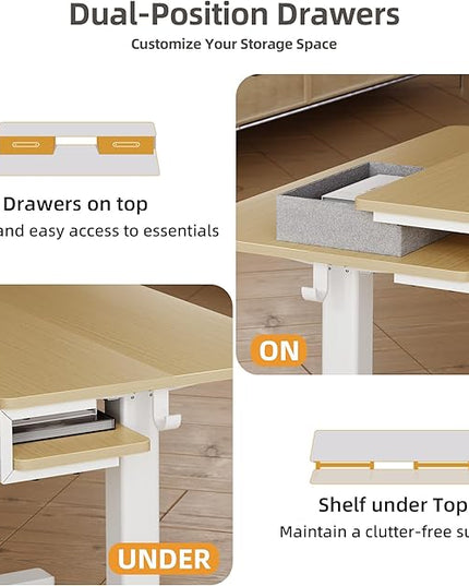 Seang Electric Standing Desk with 2 Drawers, Adjustable Standing Desk with Storage Shelf, Height Adjustable Stand up Desk for Home Office with 3 Presets & 2 Hooks,55 Inch, Natural