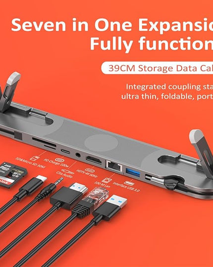 Aluminum USB C Laptop Stand 7 Port Expansion Adapter 4K60Hz 100W Charging Gigabit Ethernet Card Reader Foldable Computer Type C Docking Station