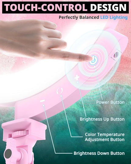 UBeesize Upgraded 12'' Ring Light with 62'' Tripod Stand and Magnetic Phone Holder,LED Selfie RingLight for iPhone with Remote,Circle Light for Tiktok/YouTube/Photography/Makeup/Live Stream Pink
