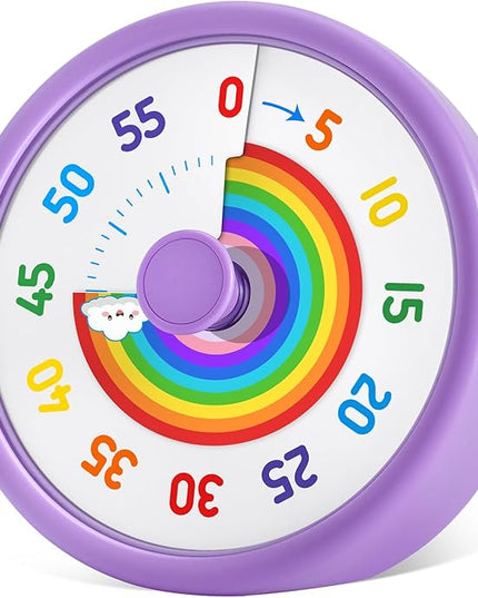 HIPPIH Visual Timer for Kids, 60 Minute Countdown Timers for Classroom Kitchen Office, Rainbow Disk Desk Timer Clock with Silent Operation, Pomodoro Timer Time Management Tools for Toddler ADHD Purple