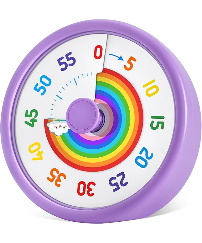 HIPPIH Visual Timer for Kids, 60 Minute Countdown Timers for Classroom Kitchen Office, Rainbow Disk Desk Timer Clock with Silent Operation, Pomodoro Timer Time Management Tools for Toddler ADHD Purple