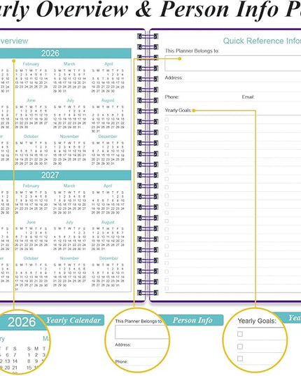 Daily Planner 2026 Full Page Per Day- 2026 Daily & Monthly Planner from January 2026 to December 2026, Day Planner 2026 with 12 Months Tabs, 6.4" x 8,5", Purple