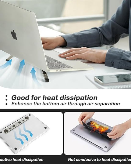Zupro Laptop Feet,2024 New Model Laptop Stand,Self-Adhesive Foldable Adjustable Heights,Invisible Aluminum Lightweight Notebook Keyboard Riser,Compatible with 10 to17 inch Notebook Computer.(Silver)
