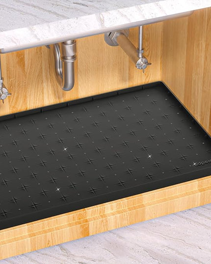 Sdpeia Under Sink Mat 31"×22" Waterproof Silicone Cabinet Liner & Sink Protector for Kitchen & Bathroom, Multi-Purpose Organizers Tray for Pets, Laundry, Cat Litter Mat, Black