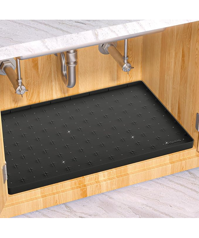 Sdpeia Under Sink Mat 22"×19" Waterproof Silicone Cabinet Liner & Sink Protector for Kitchen & Bathroom, Multi-Purpose Organizers Tray for Pets, Laundry, Cat Litter Mat, Black