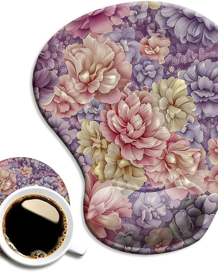 Ergonomic Mouse Pad with Wrist Support,Mouse Pad with Wrist Rest and Coaster Set,Office Supplies Non-Slip Mouse Pads for Desk, Non-Slip Comfortable,Boho Floral