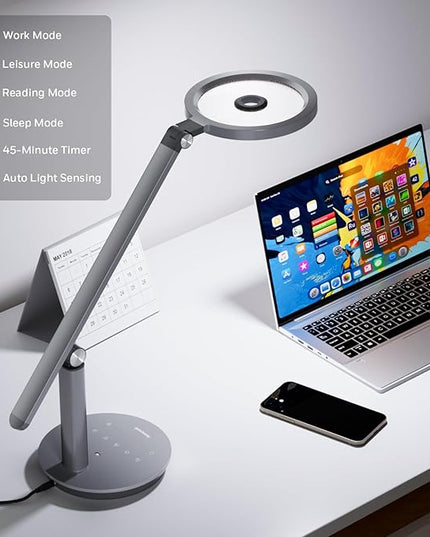 Honeywell Desk Lamp for Home Office, H6 Sunturalux™ Eye-Caring Led Desk Light, 800LM Dimmable Desk Lamp with Timer, Touch Control Tall Desk Reading Light, Table Lamp for Circle Webcam, Study, Bedroom