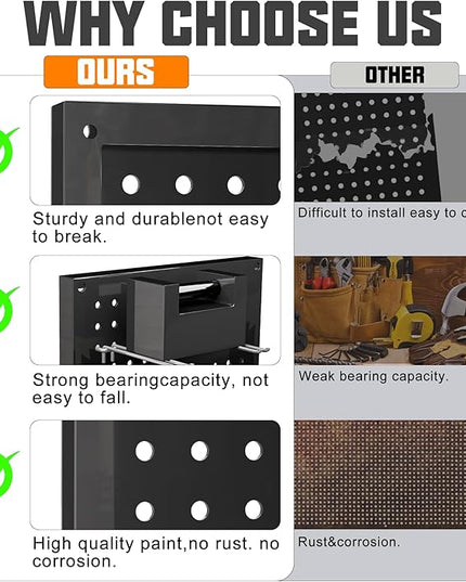 Metal Pegboard Storage System, Garage Wall Organizer, Tool Storage Panels for Workbench (Black 31.5"x15.75"-4PCS)