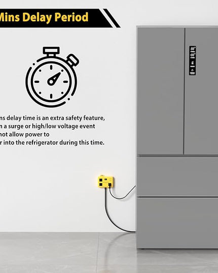 Refrigerator Surge Protector - Wall Mount 3 Outlet Voltage Protector with Time Delay & LED Indicator for Home Appliances, Against High & Low Voltage Brownouts Spikes & Instant Surge,125V/15A/3FT