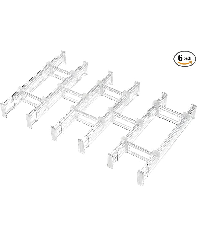 Vtopmart 2.36” Drawer Dividers with Expandable Inserts, 12.8"-22.3" Adjustable Kitchen Drawer Organizer, Clear Plastic Organizer Separator for Flatware, Utensil, Cutlery, 6 Dividers with 10 Inserts