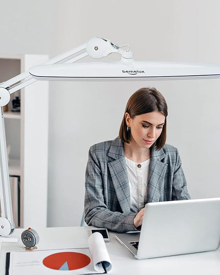 Task Lamp with Clamp, Bright 117PCS LEDs, Metal Swing Arm 24W 2200 Lumen Dimmable Led Desk Lamp for Architect Home Office Study Reading Dorm Workbench Craft, 23 Inch Working Lamp(White)