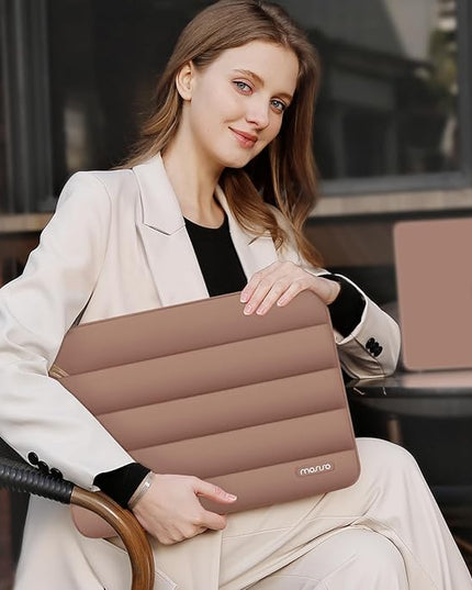 MOSISO 15-15.6 inch Laptop Case, 16 inch Puffy Laptop Sleeve Compatible with MacBook Pro 16, HP Dell ASUS Acer Toshiba Lenovo Notebook Computer, Polyester Horizontal Bag with Small Case, Mocha