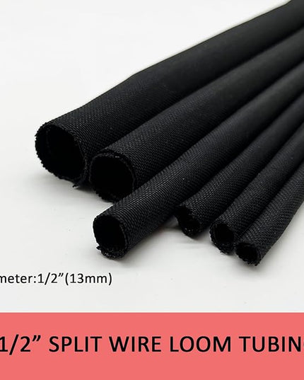 Braided Split Wire Loom Black Wire Cover Protective Harness Tubing Cable Management Self Wrap Cord Sleeve Mesh Woven 1/2"-24ft
