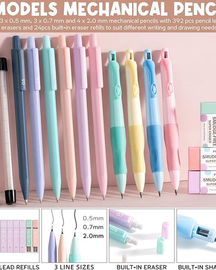 65PCS Aesthetic School Supplies with Cute Pencil Case, Pastel Highlighters Gel Pens Mechanical Pencils Set 0.5 0.7 & 2.0mm, Office Back to School Supplies College Essentials Kit Student Stationary Set