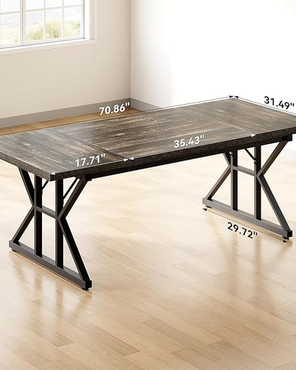 LITTLE TREE 70.8-Inch Large Executive Desk, Extra Long Computer Office Desk Workstation, Modern Simple Style Laptop Table, Sturdy Wooden Writing Workstation for Home Black Oak