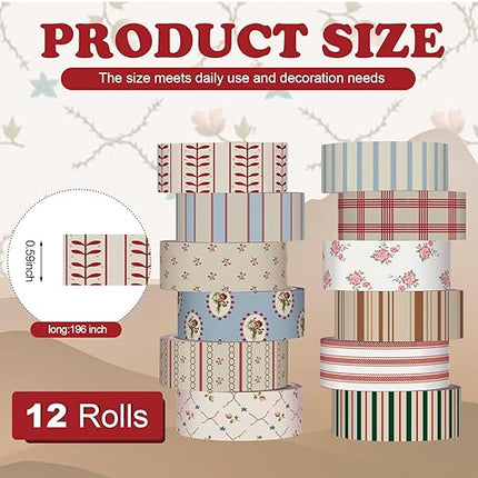 YooNotee 12 Rolls Watercolor Floral Washi Tape Set 15 mm Vintage Flower