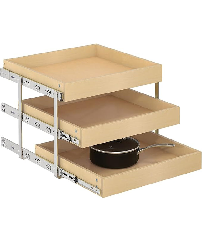 WelFurGeer 3-Tier Pull Out Cabinet Organizer with Soft Close, Heavy-Duty Slide Out Drawers for Cabinets, Pull Out Drawers for Cabinets, Bottom Mount Shelves for Kitchen, Pantry, Bathroom