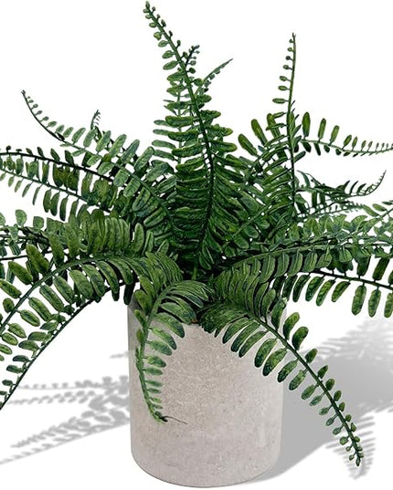 Coferset Small Fake Plant 12.5" Fern Potted Artificial Plants for Shelf Home Bathroom Office Decor(Gray Pot)