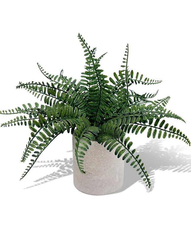 Coferset Small Fake Plant 12.5" Fern Potted Artificial Plants for Shelf Home Bathroom Office Decor(Gray Pot)