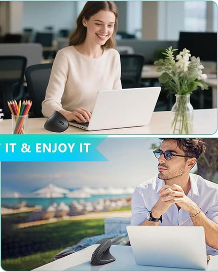 Ergonomic Mouse, LEKVEY Vertical Wireless Mouse - Rechargeable 2.4G Optical Vertical Mice : 3 Adjustable DPI 800/1200/1600 Levels 6 Buttons, for Laptop, Mac, PC, Computer, Desktop, Notebook etc, Black