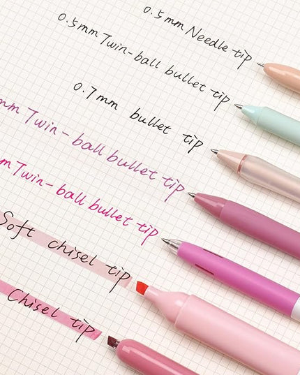 WRITECH Gel Pens Journaling Highlighters: Journal Set Aesthetic Assorted Pastel Color Ink 0.5mm Fine Point Retractable 0.7mm Black Pen Smooth Writing Drawing No Bleed 7ct (Pink)