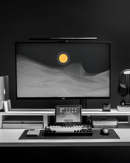 Raico Desk Cockpit Shelf Monitor Stand System Dual Screen Setup Wood Large Desk Accessory Organizer Unit (Matte White, Full Length v2 | 45.7 Inches)