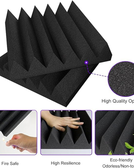 TroyStudio Thick Acoustic Foam Panels, 12 X 12 X 3 Inch 12 Pcs Broadband Sound Absorbing Foam, Dense Soundproof Padding Tile, Recording Studio Foam Absorber, Wedge Decorative 3D Wall Ceiling Panel