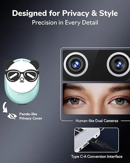 EMEET Piko+ (Piko Plus), World’s 1st Dual-Camera AI-Powered 4K Webcam, 1/2.55'' Sony Sensor, 3 Mics&3 Sound Modes, Panda Magnetic Privacy Cover, USB C-C&C-A, Ideal for Livestreamers