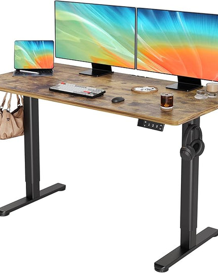YDN Electric Standing Desk Adjustable Height, 55 x 24 Inches Stand up Desk with Cable Management, Home Office Desks with Splice Board & Black Frame, Rustic Brown Top