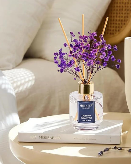 Airkeep Reed Diffuser Set of 3,Clean Linen Ocean Mist&Sea Salt Lavender Eucalyptus Oil Reed Diffusers for Bedroom Living Room Office Aromatherapy Oil Reed Diffuser for Gift 50ml x 3