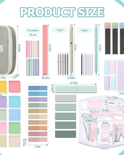 Sinload 60 Pcs Aesthetic Book Annotation Kit School Supplies Cute Pencil Case 12 Highlighter 5 Gel Pen 6 Mechanical Pencil 5 Magnetic Bookmark 1220 Pcs Sticky Note Tab Student Stationary(Light Green)