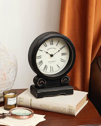 NIKKY HOME Mantel Clock, Retro Desk Clock Silent-Non-Ticking Battery Operated Wooden Mantel Clock for Living Room, Bedroom, Shelf Decoration, Fireplace, Farmhouse Decor