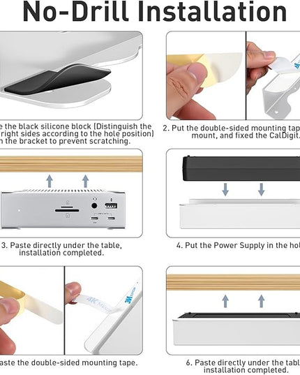 Under Desk Holder for Thunderbolt 4 Dock/Thunderbolt 3 Dock and Power Cable, Under Desk Iron Storage Rack for TS4 / TS3 Plus, No Drill, Easy Install with All Hardware Included, White