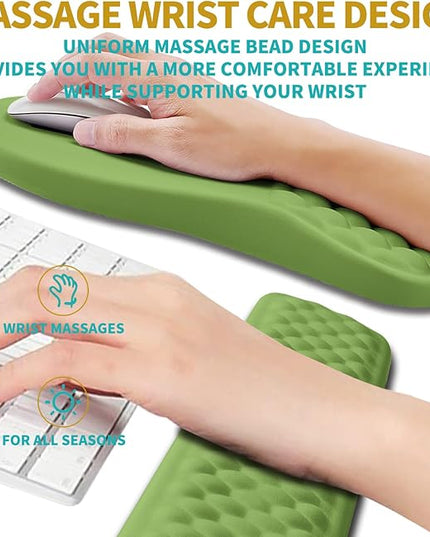 Hokafenle 2 in 1 Ergonomic Mouse Pad Wrist Support & Wrist Rest for Computer Keyboard Set, with Relieve Carpal Tunnel Pain Massage Bulge and Full Memory Gel Design (2In1 Set, Grass Green)