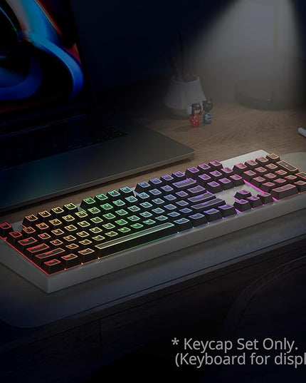 Guffercty kred 142 Key Black Cherry Profile Keycap Set, PBT Shine Through Translucent Characters Compatible with MX Switches Mechanical Keyboard(Ray Edge Black)