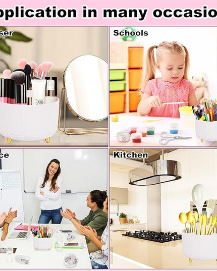 Desk Organizers and Accessories Set with 360-Degree Rotating Pen Holder, Tape Dispenser, Stapler, Staple Remover, 1000 Staples, Tape, Clips Set, Ruler, Scissor, Pen