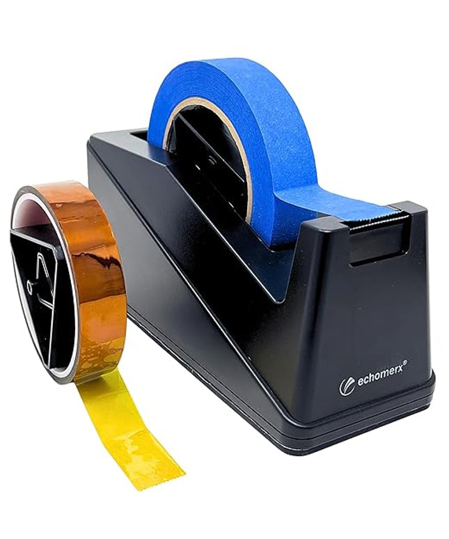 echomerx Large Tape Dispenser Heavy Duty - Best One-Handed for Painters & Masking Tape, Heat Tape Kapton & More, Weighted Desk Holder, 1 & 3 inch Core, Big Black, Commercial Grade, Sublimation & Craft