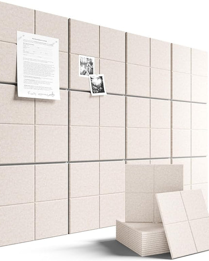 Large Felt Bulletin Board 48" x 36", 12-Pack 4-Compartment Wall Organizer, Cork Board Alternative with 70 Removable Adhesive Tabs, Modular Felt Panels for Home Office, Classroom and Study-Oatmeal
