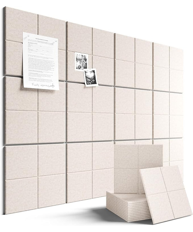 Large Felt Bulletin Board 48" x 36", 12-Pack 4-Compartment Wall Organizer, Cork Board Alternative with 70 Removable Adhesive Tabs, Modular Felt Panels for Home Office, Classroom and Study-Oatmeal