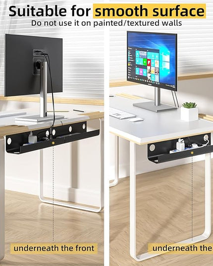 Yecaye 2 Pack Cable Management Under Desk, 31.5 in Under Desk Cable Management Tray,Cord Hider,Cord Organizer, No Screw Wire Management for Office and Home, Black