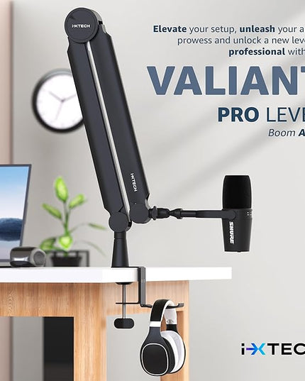 IXTECH Mic Arm Boom Arm 360° Rotatable Microphone Boom Arm Mic Boom Arm with Desk Mount, Fully Adjustable, for Podcast, Video, Gaming, Radio, Studio Recording, Sturdy and Universal VALIANT Pro