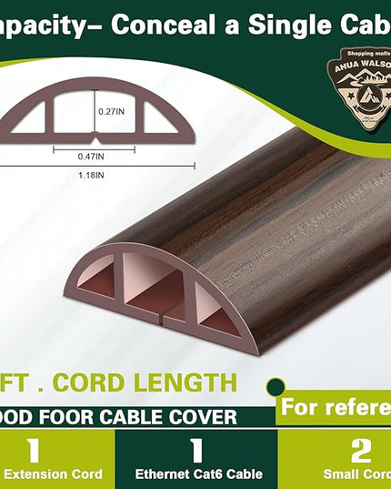 Floor Cord Cover Cable Cavity Self Adhesive Hider - Electric Cord Covers for Living Rooms, Offices - Cable Cover Protector (Black Wood, 1.18" x 10')