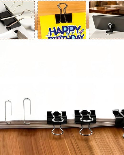 Binder and Paper Clips Set, 340 pcs Assorted Sizes in Container With Compartments - Silver Paper and Black Binder Clips for Home, School, Office Supplies